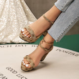 Women Sandals Square High Heel Platform Flock Casual Pumps Peep Toe Female Elegant Ladies Shoes Zapatos De