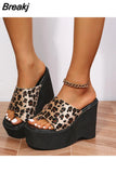 Women's Summer Fashion Elegant Platform Slippers Casual Leopard Print Flip-flops Striped Plus Size Sandals