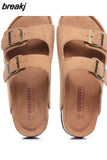 Summer Unisex Beach Holiday Cork Slippers 2023 Men Casual Double Buckle Outside Slides