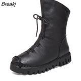 Vintage Style Genuine Leather Women Boots Flat Booties Soft Cowhide Women's Shoes Zip Ankle Boots zapatos