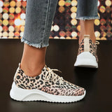2023 New Leopard Print Women Sport Sneaker Plus Size Knitted Platform Tennis Female Thick Sole Walking Shoes Ladies