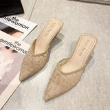 Breakj Half Slippers Women Wear 2024 New Summer Mesh Tips High Heels Fine Heel Temperament Cool Slippers