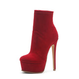 Furtado 2022 Women Platform Short Boots Round Toe Stilettos Heels Boots Fashion Suede Slip on Big Size 43 Women's