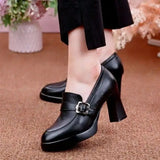 Women's Autumn New Sexy Pointed Toe PU Waterproof Slip-On High Heels Retro Solid Color Casual Party Office Women's