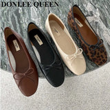 Fashion Leopard Flats Shoes Women Flat Ballerina Casual Slip On Soft Moccasin Round Toe Shallow Female Boat Shoe Dress