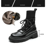 Autumn Winter Women's Boots Black White Ankle Boots Knit Leather Short Booties Woman Fall Shoes Punk Goth