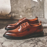 Breakj Men's Shoes Spring New Low Top Leather Pointed Men's Business Leather Shoes Men's British Leather Shoes