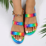 Summer New Fashion Beach Slippers Rainbow Open Toe Sexy Casual Women's Flat Large Sandals