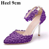 Queen Women Lace High Heels Banquet Wedding Shoes Bridal Sandals Pointed Sweet Wild Single Pumps Large