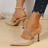 Straps Stiletto Heeled Sandals Women Pointed Toe Elegant High Heels Mules Woman Slip On Luxury Designer Party Shoes