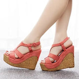 Large Size Beige Heeled Sandals Velvet Shoes Cross-Shoes Clogs Wedge 2024 Summer Espadrilles Platform Big Black High
