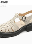 Size 34-40 Women Sandals Real Leather Rome Retro Medium Heels Shoes For Women Summer 2023 Fashion Platform