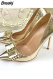 silver bow decoration gold pointed toe 8cm 10cm 12cm high thin heel dating party plus size ladies pumps YG052