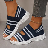 Stripe Knitted Wedge Sandals Women 2024 Cover Heels Platform Sandles Woman Plus Size Summer Thick Sole Beach