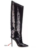 High Boots Candy Color Mirror Leather Women Knee High Boots High Heels Stilettos Runway Shoes for Women High Heel
