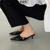 Rivet Mule Shoes Women Slippers Slip On Slides Pointed Toe Low Heels Pumps 2023 Cover Rome Basic Sandals Female