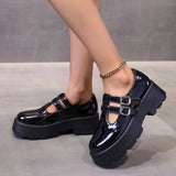 Buckle Strap Chunky Platform Pumps Women Patent Leather Thick Bottom Gothic Shoes Woman Punk Thick Heels Mary Jane