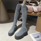 Chunky Platform Thigh High Boots Women Autumn Winter Stretch Knitting Socks Boots Woman Thick Bottom Long Botas