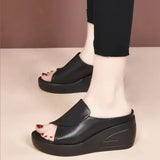 New Open Toe Sexy Solid Thick Sole Slope Heel Slippers for Women Outwear Comfortable Platform Women's Single