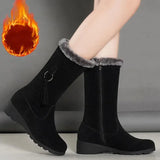 Winter Snow Boots Women's Plush Thickened Medium Boots Warm Cotton Boots Side Zipper Thickened Plush Bota De