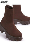 Women Boots Solid Color Platform Boots Autumn Winter Socks Ankle Boots Thick Heel Flat Comfort Casual Boots Platform