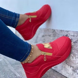 Summer Canvas Women Sneakers Chunky Solid Platform Shoes Thick Bottom Zipper Women's Vulcanized Shoes Ladies