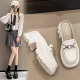 New Women Sneakers Slippers Breathable Mesh Casual Mules Shoes Female Fashion Sneaker Chain Leisure Woman Vulcanize