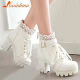 High Heeled Ankle Boots For Women 2023 Korean Style Sweet Ankle Buckle Strap Short Boots Comfy Walking Boots