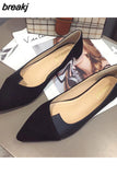 Women Flats Flock Leather Pointed Toe Solid Color Apricot Plus Small Size 31 32 33 34 Big Size 42 43 44 45 Lady Flat Heel