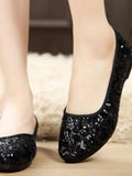 Spring Summer New Women Flats Comfortable Slip on Flat Shoes Sequined Woman Boat Shoes Black Ladies Ballet