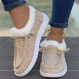 Winter New Large-Size Plush Warm Women's Shoes With Flat Soles And Round Ends And Casual Cotton