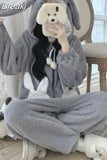 Hooded Onesies Women Kigurumi Pajamas Cute Pijama Winter Warm Sleepwear Kawaii Female Nightwear Pyjamas Gray
