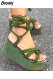 New Wedge Sandals For Women Fashion Cross Tied Ankle Lace-up Platform Shoes Gladiator Heels Ladies Beach Sandals