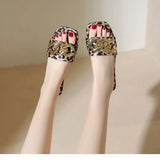 Women's Flip-Flops Square Toe Female Slippers Summer Shoes for Women Leopard print Chain Sandals Causal Slides Lady