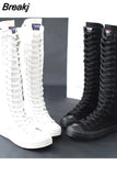 Spring Autumn Women Canvas Shoes Canvas Casual High Top Sneakers Lace-Up Zipper Comfortable Flat Long Boots 2023 New