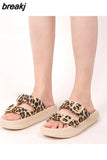 Summer Fashion Women Leopard Pattern Light EVA Sole Slippers Casual Double Buckle Non-slip Outside Home Slides