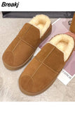 Toe Women's Shoes Platform Slip-on Loafers Fur Casual Female Sneakers Elegant Shallow Mouth Flats Soft Clogs Slip On