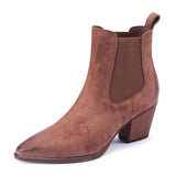 Ankle Boots for Women Luxury Genuine Leather Block High Heel Elastic Band Short Booties Goth Brown Black Shoes