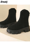 Flat Heel White Ankle Boots Women Shoes Autumn Clogs Platform Winter Footwear Boots-Women Round Toe Low 2023 Rock