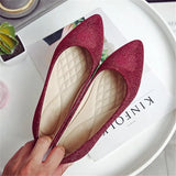 Women Red Sequin Cloth Flat Wedding Shoes Bride Pointed Toe Flats Blue Loafers Ladies Slip On Shallow Comfortable