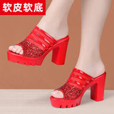 Thick-Heeled Fishmouth Fashionable Women Wearing Sandals And Slippers 2023 Summer Thick-Soled Waterproof Gauze Soft Leather