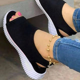 Women 2023 Summer Solid Color Flying Weave Sandals Open Toe Wedges Shoes Platform Slip-On Light Weight Casual Ladies