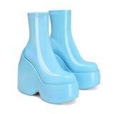 Furtado 2022 Women's wedges Boots 6cm Platform squareToe strange style 14cm Height Short ankle Boots red stretch boots