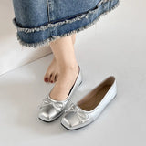 Breakj Silver Single Shoes Spring 2025 New Korean Version Of Evening Wind Flat Shoes Shallow Bow Women's
