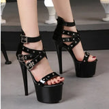 2022 Sexy Party Club Women's Sandals Street Punk Platform Super High Heeled Rivet Chain Female Shoes for