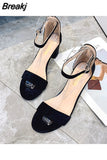 High Heel Sandals Women's Shoes Women's Summer Women's Leather Velvet Open Toe Thick Heel Buckle Bag Heel Size 34-42