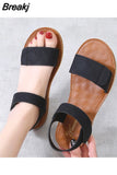 Summer Women's Sandals PU Hook Loop Woman Flat Shoes Open Toe Classic Ladies Sandals Casual Rome Soft Leather Beach