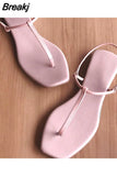 New Summer Fashion Ladies Sandals Solid Square Toe Ankle Strap Buckle Simple Flat Women Pinched Toes Shoes Large size