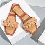 Weave Slippers Flat Sandals Open Toes Square Soft Green Foot Pad Leisure Large Size 37-42 Flip Flops Office Women