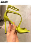 Women's Luxury Sandals Summer Pink Satin Open Toe Stiletto Sandals Concise High Heels Women Pumps Ankle Straps Designer